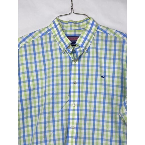Vineyard Vines Men's L Blue/Green Plaid Button Front Preppy Summer - Picture 6 of 6